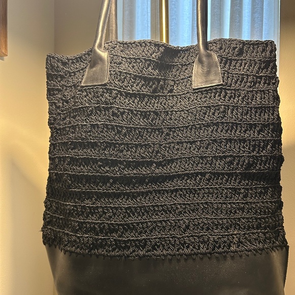 Carrie Forbes Black Raffia and Leather tote bag